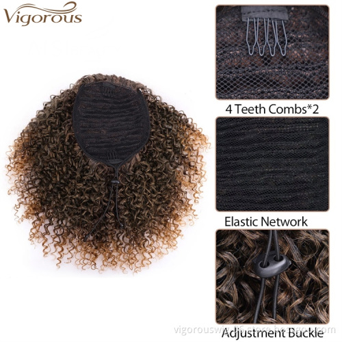 Wholesale Synthetic Short Drawstring Ponytail Messy Hairpieces Afro Kinky Curly Hair Extensions For Black White Women